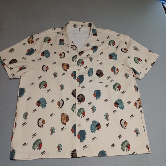 Studio One Other - Studio One Mens 2XL Short Sleeve Button Up Shirt Headdress Print Cream Graphic